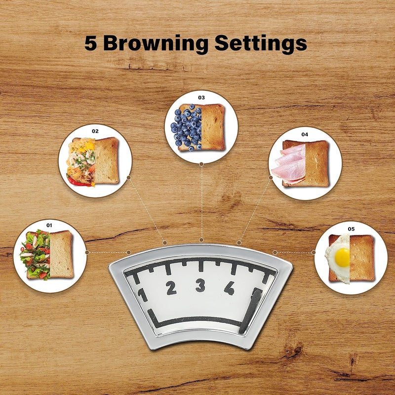 YSSOA 2-Slice Toaster with Extra Wide Slot & Removable Crumb Tray, 5 Browning Setting and 3 Function: Bagel/Defrost/Cancel, Retro Stainless-Steel Style, for Bread & Waffle, Silver - Image 5